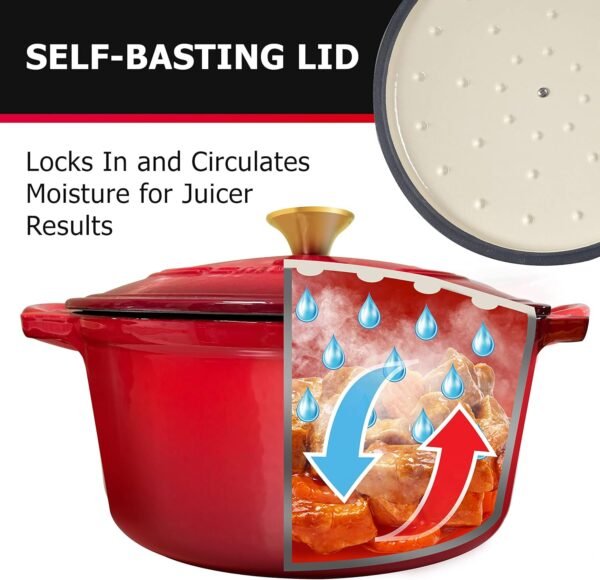 Mueller 6 Qt Enameled Cast Iron Dutch Oven, Heavy-Duty Casserole Dish and Braiser Pan with Lid and Stainless Knob, Safe for All Cooktops - Image 4