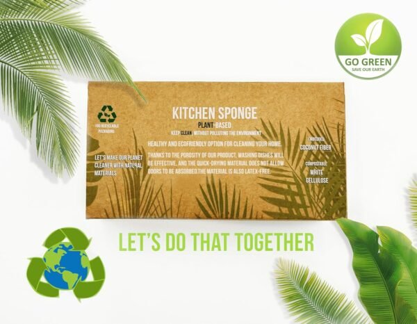 Natural Kitchen Sponges Compostable Cellulose and Coconut Scrubber Sponge Pack 6 Eco Walnut 100% Coconut Sponge Eco Friendly Biodegradable Non Scratch - Image 6