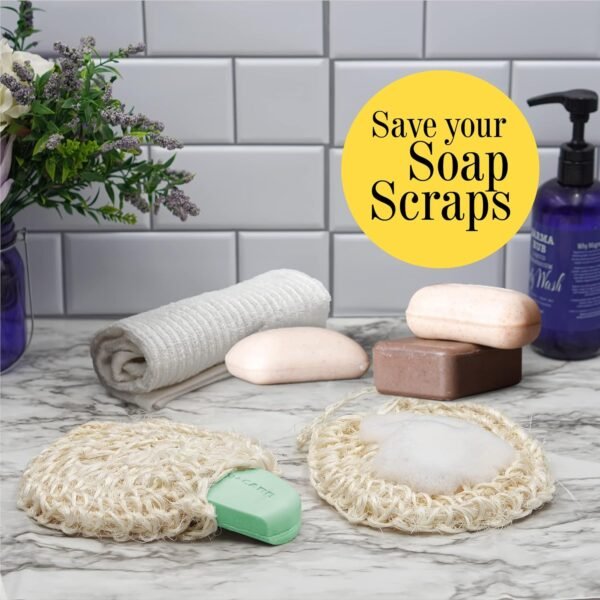 Natural Handwoven Sisal Loofah Body Scrubber - Organic Shower Sponge Made from Premium Agave Fibers - Arabic-Turkish Style with Bar Soap Pouch - Natural Body Scrubber for Men & Women - Image 4