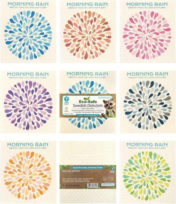 Swedish Cloths for Kitchen, 7 Pack Watercolor Dish Towels, Washable Paper Towels, Non-Scratch Cellulose Sponge Cloths, No Odor, Biodegradable, Reusable Dishcloths