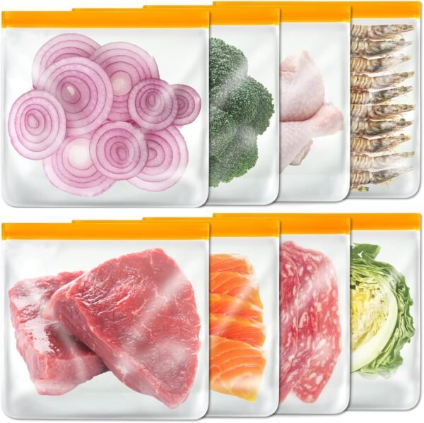 8 Pack Gallon Freezer Bags, Reusable Food Storage Silicone Bags Reusable Food Storage Bags, Large Zip Lock Bags Gallon, Lunch Home Fridge Kitchen Organization and Storage Meal Prep Freezer Containers