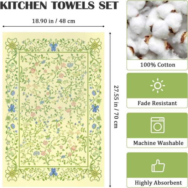 4Pcs Vintage Flower Kitchen Tea Towels 100% Cotton Colorful Leaves Hand Towels Multiple Uses Quick Dry Dish Cloth for Table, Kitchen Decor, Housewarming Gifts - Image 4