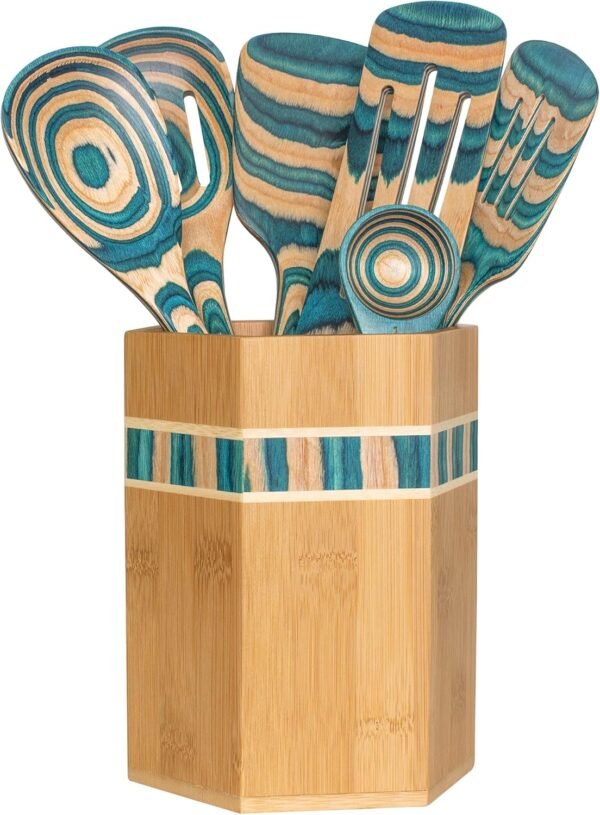 Totally Bamboo Baltique Mykonos Collection Kitchen Utensil Holder, Large Cooking Utensil Crock for Countertop - Image 3