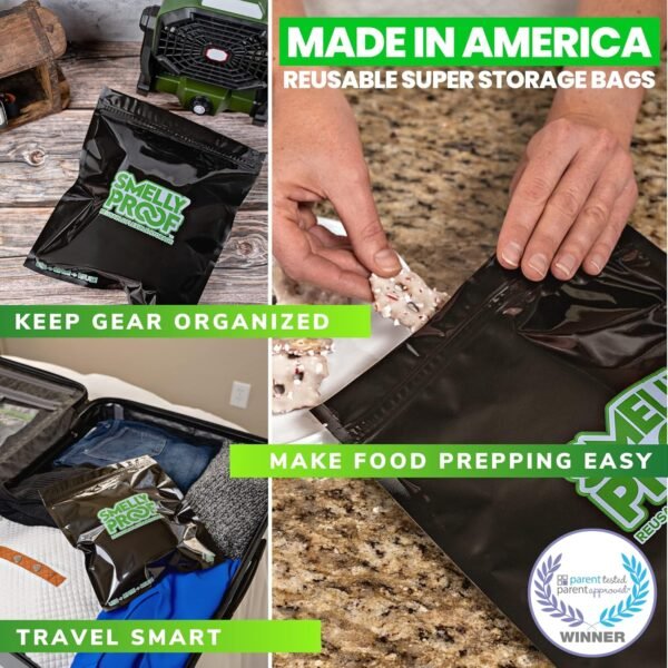 10pk 4-MIL Thick HEAVY DUTY Smelly Proof Reusable Bags Black, Reusable Food Storage Bags, Washable Ziplock Bags, US-Made, BPA Free, No PEVA, Non-Silicone, 10 x Reusable Freezer Bags, Quart 8.5" x 10" - Image 3