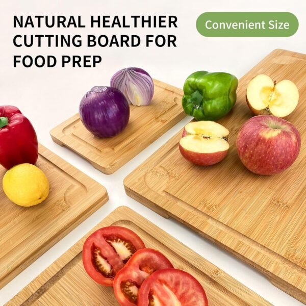 4 Piece Extra Large Bamboo Cutting Board Set For Kitch, Heave Duty Wood Cutting Board With Juice Groove Pre Oiled Chopping Board Set For Meat Vegetable Fruits - Image 5