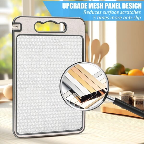 Stainless Steel Cutting Board, Double Sided Chopping Board for Kitchen, Food-Grade, 304 Stainless Steel and Wheat Straw PP, Scratch-resistant Mesh Design, Juice Groove, Dishwasher Safe, Easy to Clean - Image 6