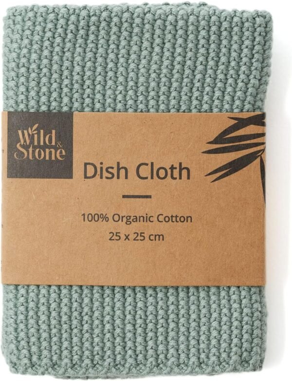 Wild & Stone | Organic Cotton Dish Cloth | Eco-Friendly Kitchen Cloth | Biodegradable & Compostable Cleaning Cloth | Moss Green