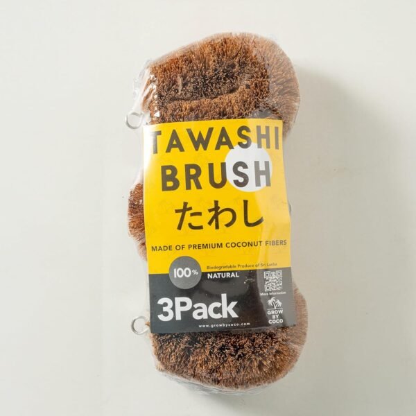 Pack of 3 Tawashi 100% Natural Coconut Coir Fiber Brush, Ideal for Vegetable and Fruit Scrub, Kitchen Cleaning Needs, Kamenoko Japanese Design