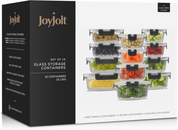 JoyJolt 24pc Fluted Glass Storage Containers with Lids. 12 Airtight, Freezer Safe Food Storage Containers, Pantry Kitchen Storage Containers, Glass Meal Prep Containers for Lunch - Image 8