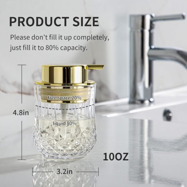 Glass Soap Dispenser,Bathroom Hand Liquid Soap Dispensers,Refillable Dish Soap Dispenser for Gold Pump,Lotion Dispenser for Bathroom,Kitchen (Clear/Gold Liquid Pump) - Image 4