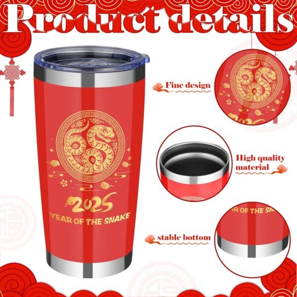 Yoiemivy Chinese New Year Gifts 2025, 20 oz Stainless Steel Insulated Tumbler with Lid and Straw Year of the Snake Gifts for Women Men Mom Father Colleague, Gifts for Lunar New Year - Image 3