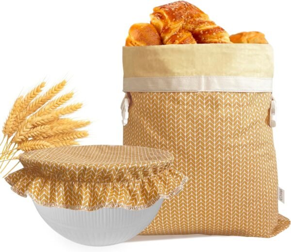 Reusable Beeswax Bread Bag - Cotton Beeswax Bread Bags With Cotton Bowl Cover Set for Homemade Bread,Freezer Storage Bag to Keep Fresh,Sourdough Bread Food Bag Baking Set
