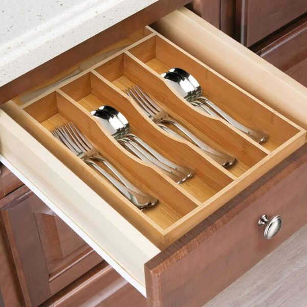 20 Pcs Silverware Set with Organizer, 18/8 Stainless Steel Cutlery Set with Utensils Bamboo Tray for Kitchen Drawer, Serving Flatware for 4 with Storage Holder - Image 7