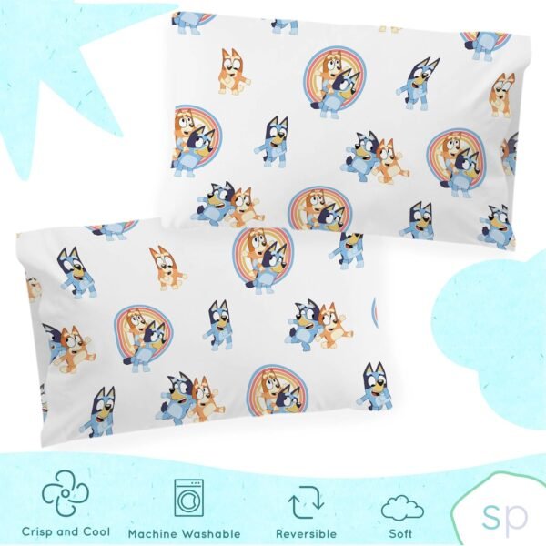 Bluey and Bingo Rainbow Clouds 2 Pack Reversible Pillowcase - 100% Organic Cotton Double Sided Pillow Cover - GOTS & Oeko-TEX Certified - Image 3