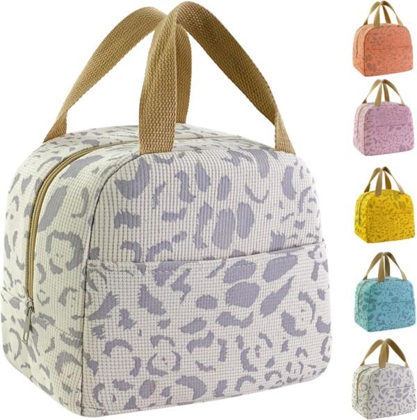 Mziart Lunch Bag Lunch Box for Women Men, Cute Ink Pattern Lunch Tote Bag Aesthetic Insulated Bento Box Meal Prep Containers Reusable Lunch Cooler Bag for Work Office Picnic Beach Travel (Beige)