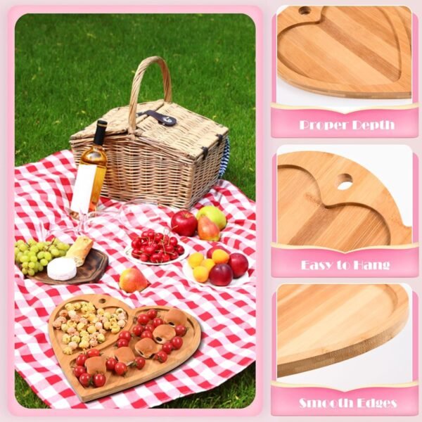 AWIZOM Valentine's Day Cutting Board Heart Shape Charcuterie Board with Hole Decorative Bamboo Chopping Board Wooden Serving Board Tray for Mother's Day Wedding Housewarming Present,14.17x12.4x0.59 - Image 5