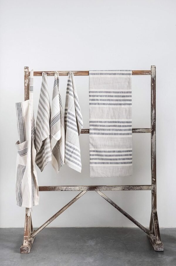 Creative Co-Op Tan & Grey Striped Cotton Tea Towels (Set of 3 Pieces) - Image 2