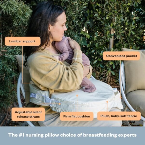 My Brest Friend Deluxe Organic Nursing Pillow 100% Organic Cotton Slipcover Ergonomic Breastfeeding Pillows Supports Both Mom and Baby Breastfeeding Essentials Handy Side Pocket Cream - Image 2