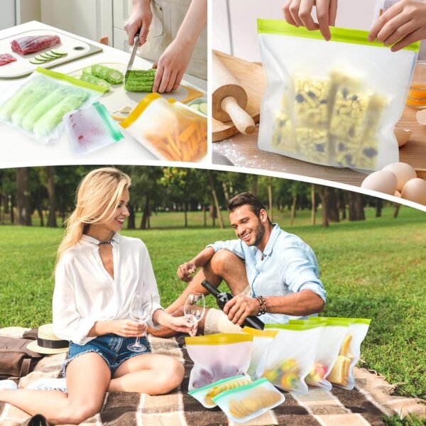 8 Pack Silicone Bags Reusable Storage Silicone Ziplock Bags-3 Reusable Gallon Freezer bags 3 Reusable Sandwich Bags 2 Reusable Snack Bags, Leakproof Reusable Food Storage Bags Containers for Home Work - Image 8