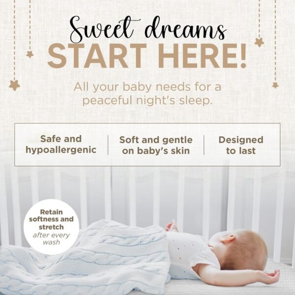 Bassinet Fitted Sheets - Compatible with Baby Delight Beside Me Dreamer Bassinet & Baby Joy Bedside Sleeper | 100% Organic Muslin Cotton - White + Grey | 33X20 (2 Pack) - Image 4