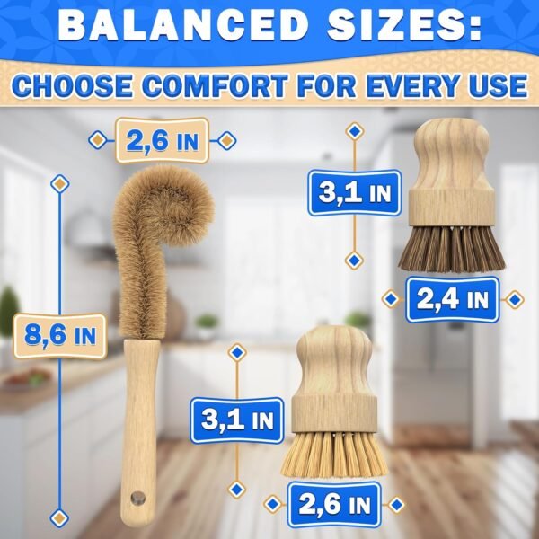 5Pcs Bamboo Dish Brush Set - Wooden Dish Brush Bamboo Scrub Brush for Dishes Wood Dish Brush Bamboo Dish Scrubber Set Palm Brush Wood Dish Scrub Brush - Wooden Dish Scrubber Kitchen Brush Set - Image 2