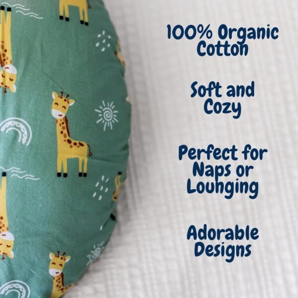 100% Organic Cotton Toddler Body Pillow, Hypoallergenic Kids Body Pillow for Sleeping or Lounging. Body Pillow for Kids with Machine Washable Cover. (Green/Giraffe) - Image 3