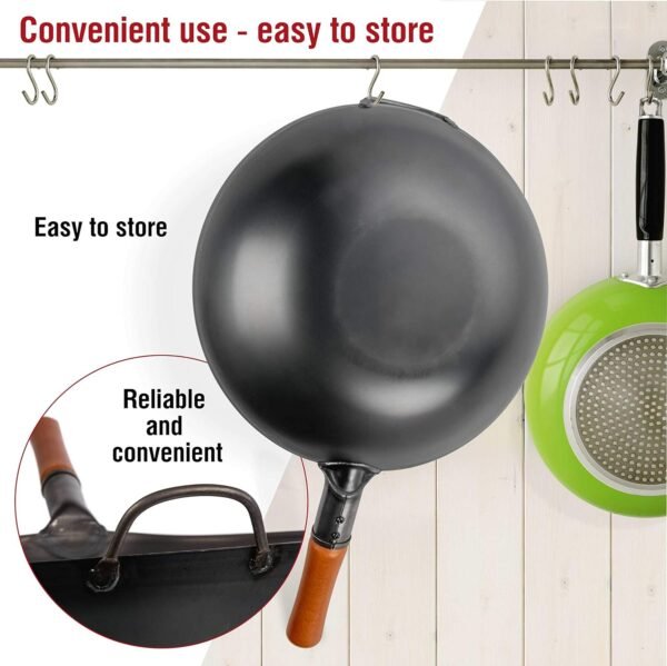 YOSUKATA Carbon Steel 11.8" Stir Fry Wok Pan - Pre-Seasoned Chinese Wok with Flat Bottom, Black Wok for Induction Gas Stovetops - Open Fire, BBQ, Grill, Outdoor Camping Wok - Image 8