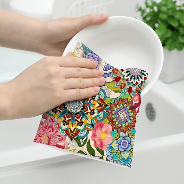Boho Floral Kitchen Towels Decorative Set of 2, Colorful Flowers Dish Towels for Kitchen,Absorbent Soft Hand Towels Tea Towels Bar Towels for Kitchen Farmhouse Home Decor - Image 4