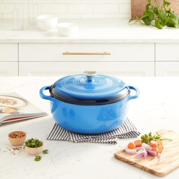 Lodge 7.5 Quart Enameled Cast Iron Dutch Oven with Lid – Dual Handles – Oven Safe up to 500° F or on Stovetop - Use to Marinate, Cook, Bake, Refrigerate and Serve – Caribbean Blue - Image 9