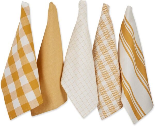 DII Everyday Basic Kitchen Collection Large Woven Cotton Dishtowel/Tea Towel Set, 18x28, Honey Gold, 5 Count