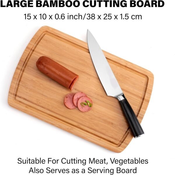 Bamboo Cutting Board Set of 2 - Cutting Board with Juice Groove, Double-Sided Cutting Board for Kitchen, Bamboo Serving Board Chopping Board for Meat, Vegetables and Cheese - Image 7