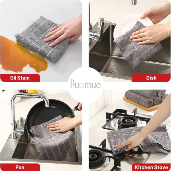 Microfiber Kitchen Towels and Dishcloths Set, 26 X 18 Inch and 12 X 12 Inch, Set of 12 Bulk Lint Free Dish Towels for Drying Dishes, Grey - Image 3
