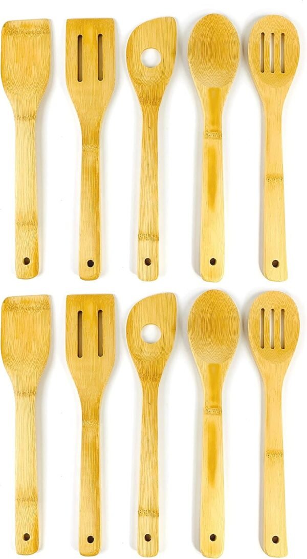 JapanBargain 3670, Set of 5 Bamboo Cooking Spatulas Cooking Fork Cooking Spoon Cooking Turner Kitchen Utensils, 12 inches, 2 Set