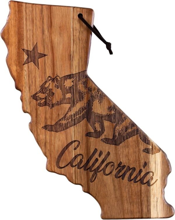 Totally Bamboo Rock & Branch Origins Series California State Shaped Cutting Board and Charcuterie Serving Tray, Includes Hang Tie for Wall Display