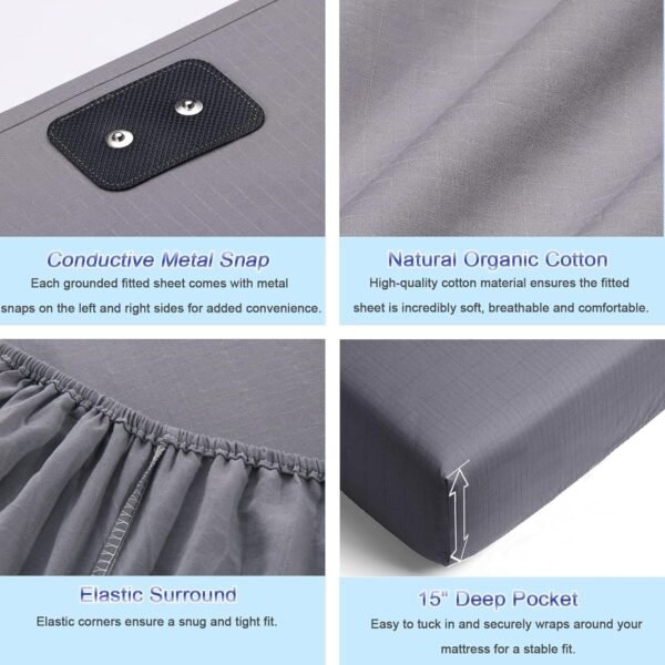 Grounding Sheets for Bed King Earthing Fitted Sheet 10% Silver & 90% Organic Cotton Conductive Bed Sheets Kit Earth Connected for Pain Relief Sleep Therapy with Grounding Cord (76"X 80"X 15" White) - Image 6