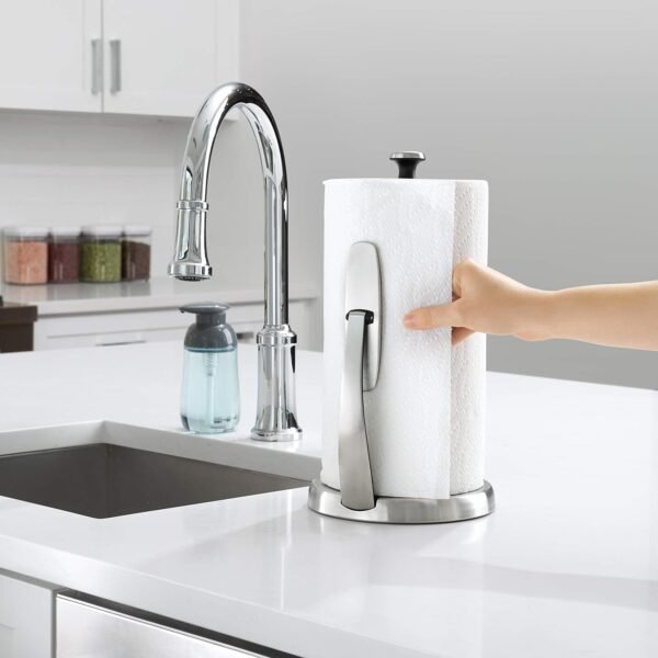 OXO Good Grips SimplyTear Paper Towel Holder - Stainless Steel (Silver & Black) - Image 6