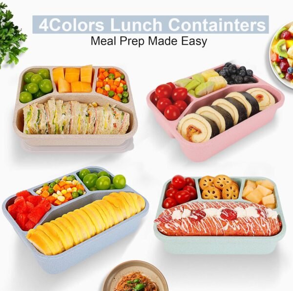 4 PCS Bento Lunch Box,4 Compartment Meal Prep Lunch Containers,Leak Proof Bento Box Adult Lunch Box,BPA Free Plastic Reusable Food Storage Container with lid,Microwave/Freezer/Dishwasher Safe - Image 5