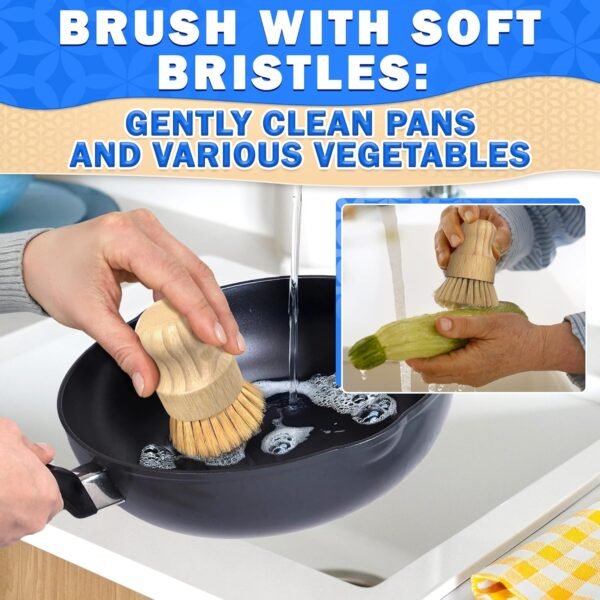 5Pcs Bamboo Dish Brush Set - Wooden Dish Brush Bamboo Scrub Brush for Dishes Wood Dish Brush Bamboo Dish Scrubber Set Palm Brush Wood Dish Scrub Brush - Wooden Dish Scrubber Kitchen Brush Set - Image 7
