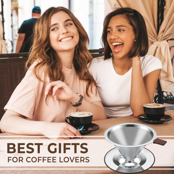 Pour Over Coffee Dripper | Reusable Cone Coffee Filters | Stainless Steel Coffee Filter | Fine Mesh Double Layer | Paperless Pour Over Coffee Maker 2-3 Cups | 15ml Coffee Bean Spoon - Image 7