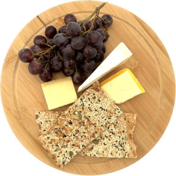 Nature’s Kitchen Thick Round Bamboo Cutting Board Block Serving Tray w Juice Groove for Cutting Chopping Cheese & Charcuterie Board Platter (12 inches) - Image 5