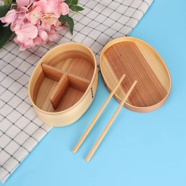 Bento Box Adult for Food Container, 1layer Bento Lunch Box Wood Wooden Sushi Tableware Women Men Lunch Container with Chopstick Kitchen Utensils Set for Home Office Picnic Outdoor - Image 5