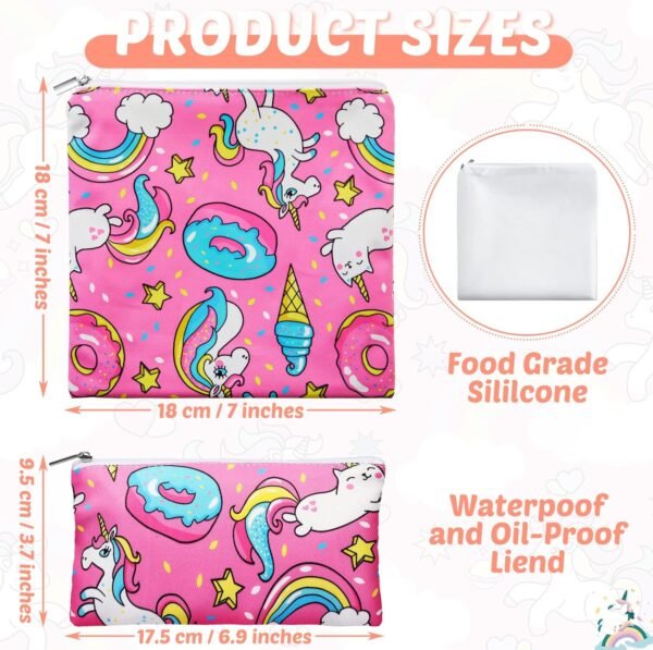 12 Pcs Reusable Snack Bags with Zipper Cute Sandwich Bags for Safety Washable Reusable Pouches Double Layer Leakproof Food Storage Pouch, 2 Sizes - Image 2