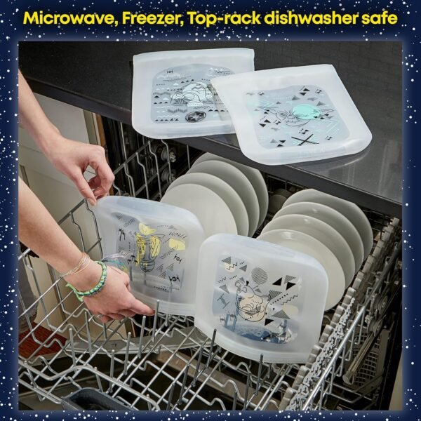 Pyrex Platinum Silicone 4-Pc Storage Set, 2 Reusable Sandwich Bags, 2 Reusable Half-Gallon Freezer Bags, Non-Toxic, BPA-Free, Airtight & Leak-Proof, Microwave, Freezer Safe, Star Wars - Image 4