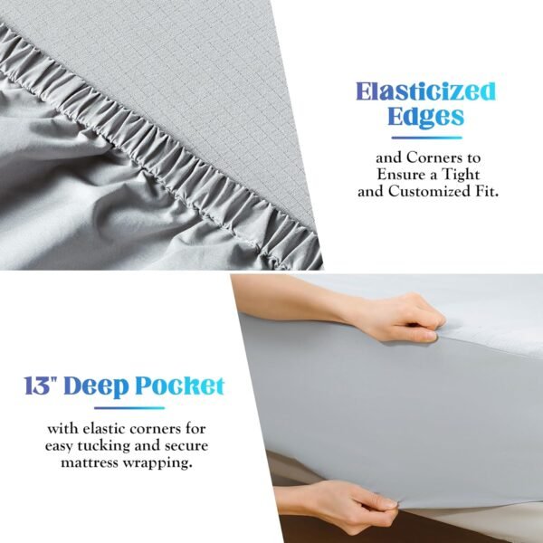 Calmbee Grounding Sheets King Size, 10% Pure Silver Fiber + 90% Organic Cotton, Grounding Sheet Earth Connected Bedding, Queen, 78"x 80"x 15", Fitted Earth Sheets with Grounding Cord, Gray - Image 6
