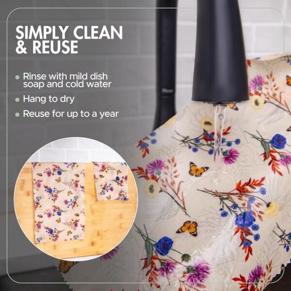 Eco Friendly Beeswax Wraps for Food Sustainable Storage - Organic Cotton Floral Food Wrap - 13 x 40 Inches - Reusable Food Storage Wrap - Cut to Size - for Bread, Cheese, Fruits & Vegetables - Image 6