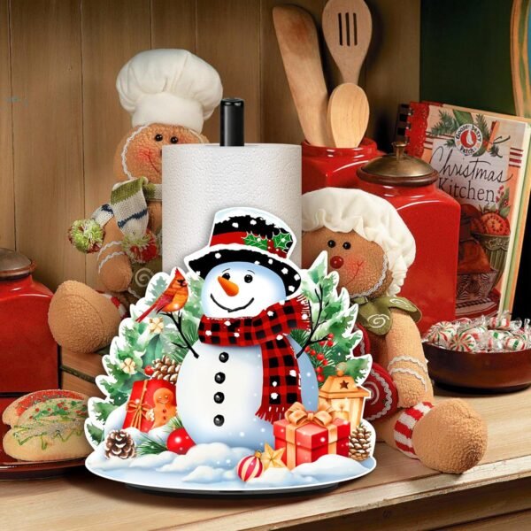 Christmas Paper Towel Holder, Metal Stand Towels Paper Holder for Kitchen, Snowman Countertops Decor, Winter Xmas Decoration for Desktop Farmhouse Rustic Indoor Decor Accessories, Large Stand - Image 5