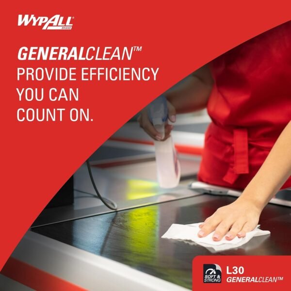 WypAll® GeneralClean™ L30 Heavy Duty Cleaning Towels, Jumbo Roll (05841), Strong and Soft Towels, White (875 Sheets/Roll, 1 Roll/Case, 875 Sheets/Case) - Image 4