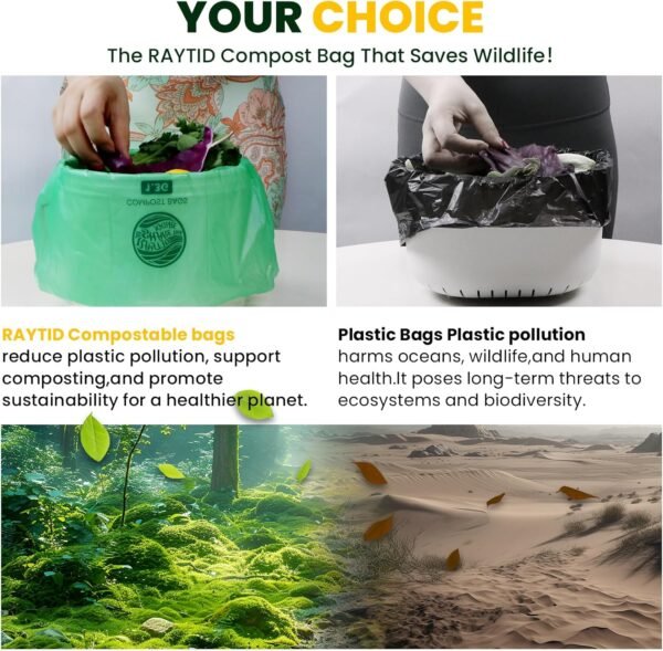 Compost Bags 1.3 Gallon,100 Count,Small Compostable Bags for Kitchen Countertop Compost Bin 0.75, 1.2, 1.3, 1.75 Gallon,ASTM D6400, US BPI and Europe OK Compost Home Certified - Image 5