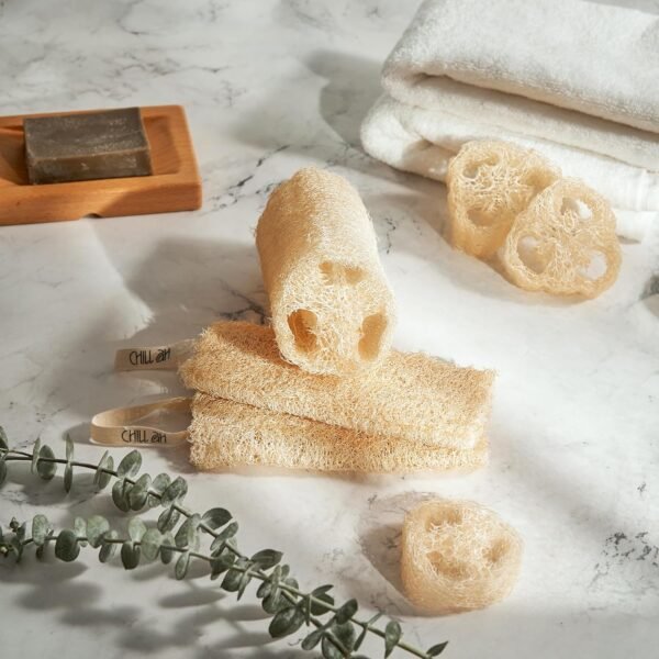 Chill Ah Green Glow Loofah Sponge Set – 100% Plant-Based, dye-Free, Biodegradable, Scratch-Free, Handcrafted in Vietnam (4-Pack) - Image 2