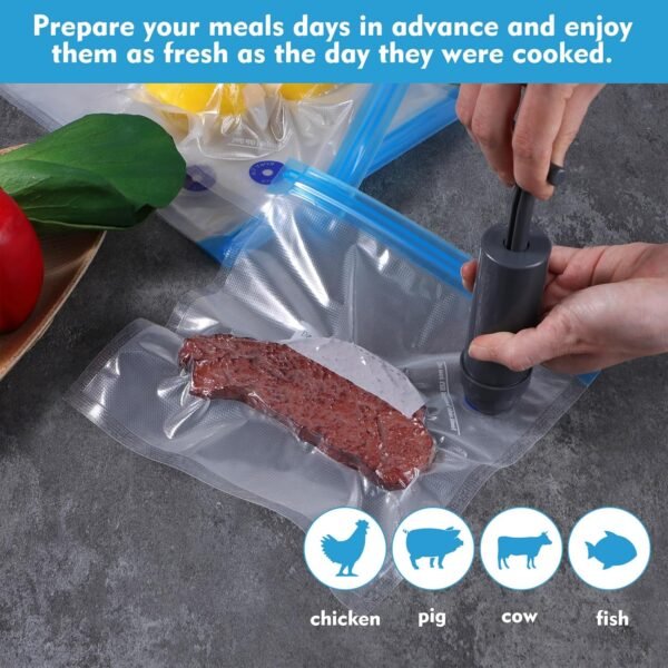 60 Pack Sous Vide Bags Vacuum Sealer Bag for Food, 4 Sizes Reusable Food Bags Vacuum Zipper Storage Bags with Air Valve Double Layers Food Storage - Image 3